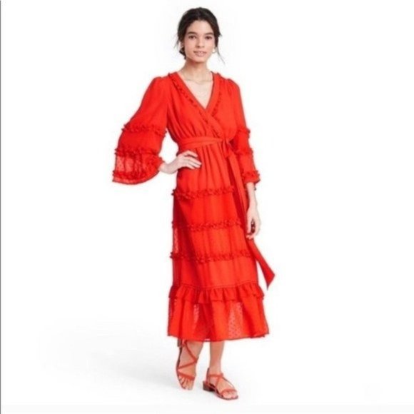 Boho style Angel Sleeve Tiered Ruffle Dress by Designer Alexis. Size XS - Picture 2 of 12